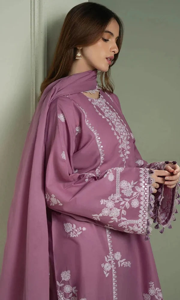 Cross Stich -3PC (Unstitched) Embroidered Dhanak Suit - HS - 097
