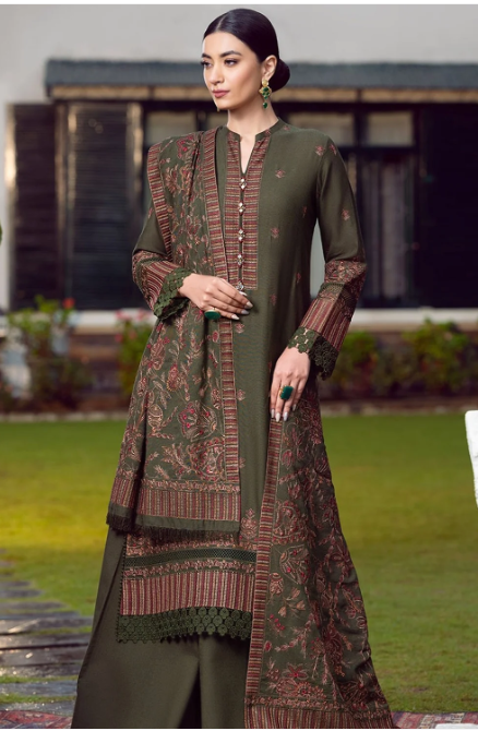Bareeze Ethnic - 3PC Dhannak Heavy Embroidered Shirt With Embroidered Shawal bareeze - HS - 0113