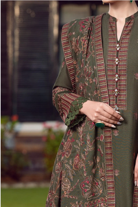 Bareeze Ethnic - 3PC Dhannak Heavy Embroidered Shirt With Embroidered Shawal bareeze - HS - 0113