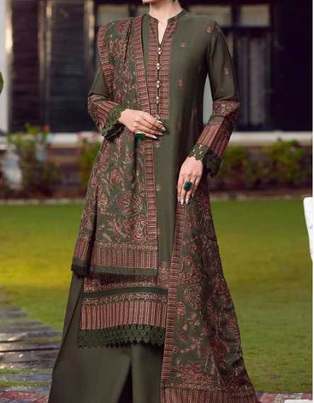 Bareeze Ethnic - 3PC Dhannak Heavy Embroidered Shirt With Embroidered Shawal bareeze - HS - 0113