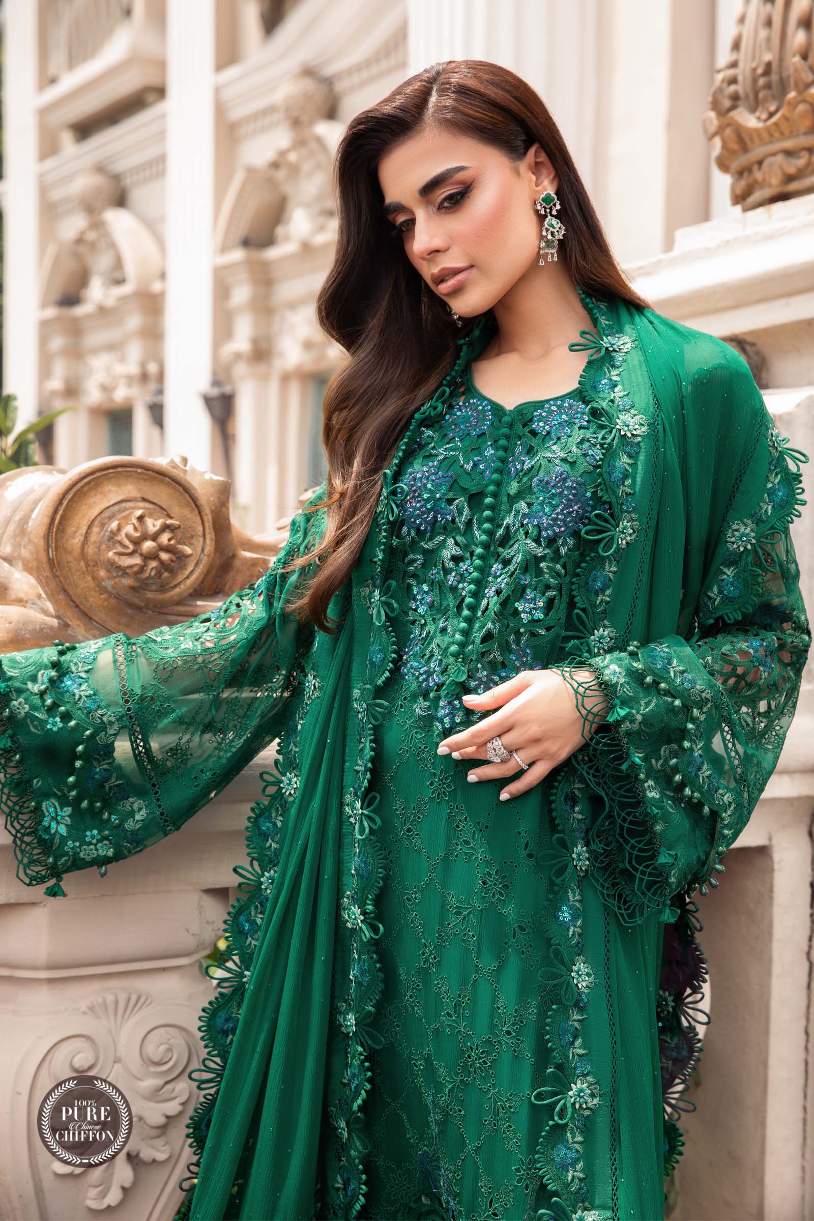 Unstitched Chiffon Emerald Green - HS - 0101