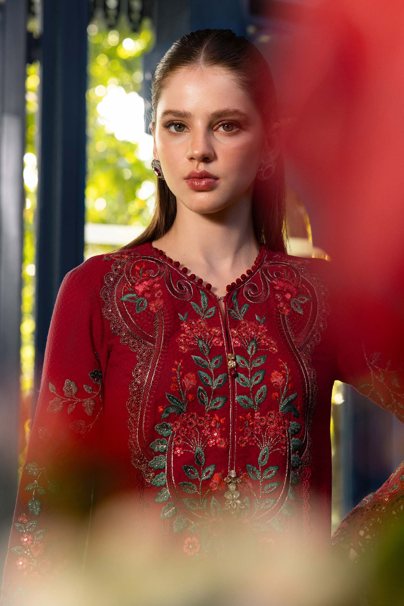 3 Piece Unstitched Embroidered Jacquard Dhanak Suit - HS - 098
