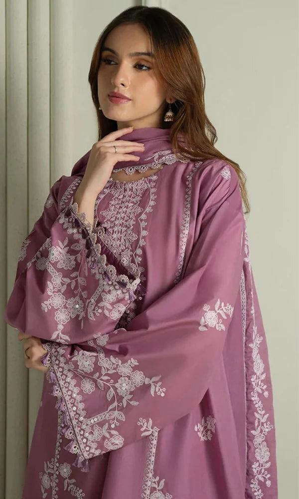 Cross Stich -3PC (Unstitched) Embroidered Dhanak Suit - HS - 097