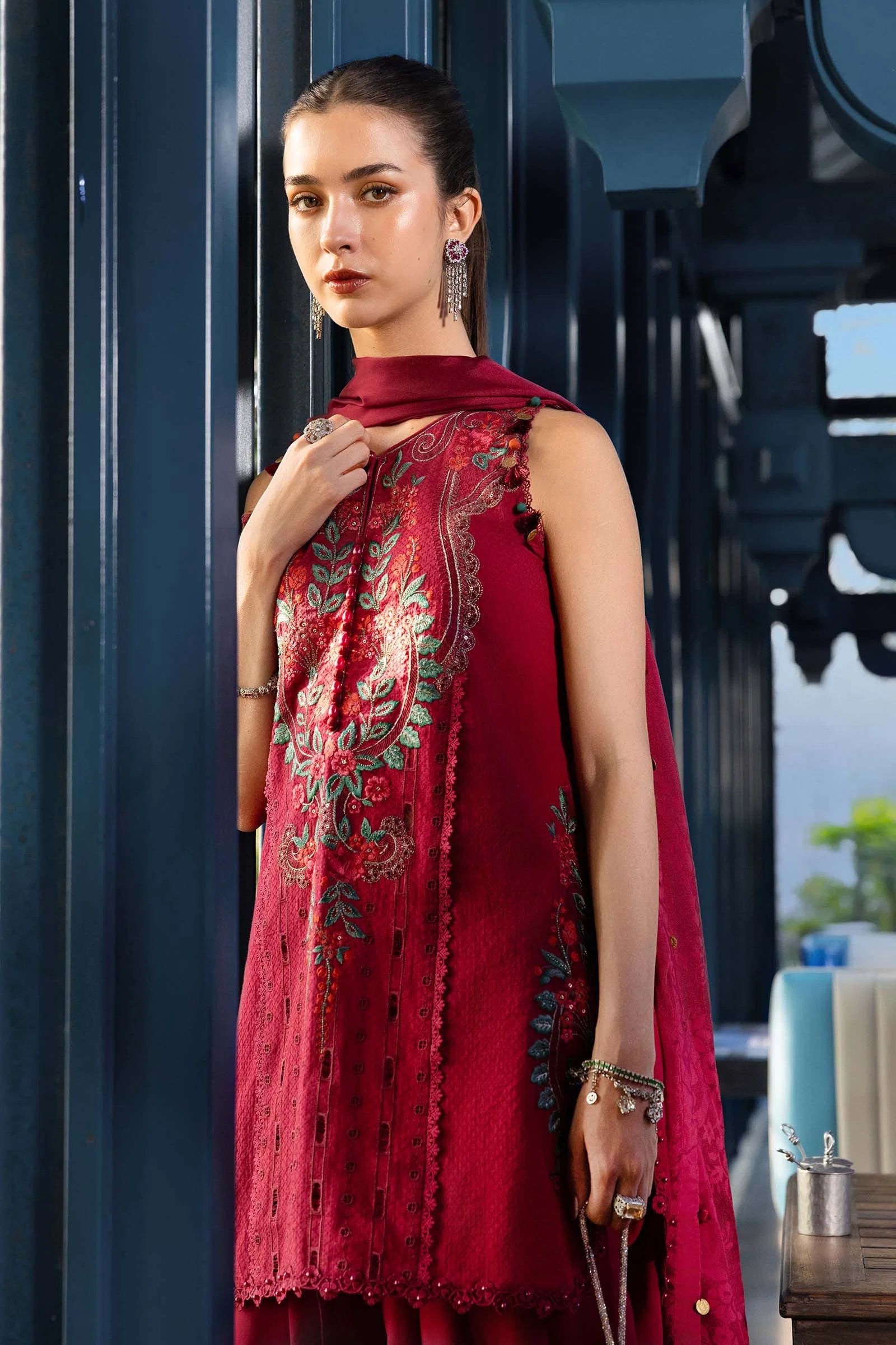 3 Piece Unstitched Embroidered Jacquard Dhanak Suit - HS - 098
