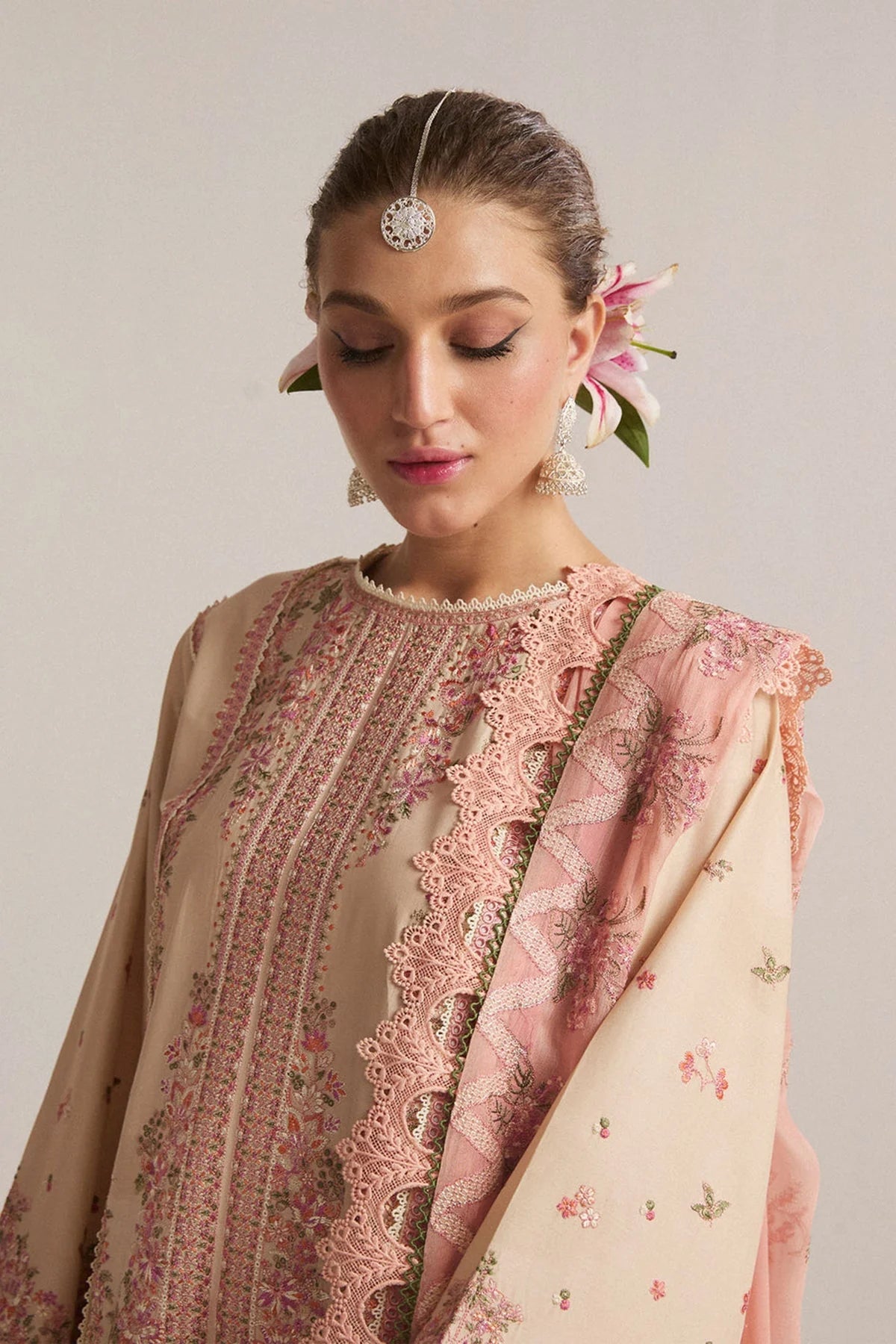 Hussain Rehar 3PC Embroidered Dhanak Suit with Printed Chiffon Dupatta - HS - 0106