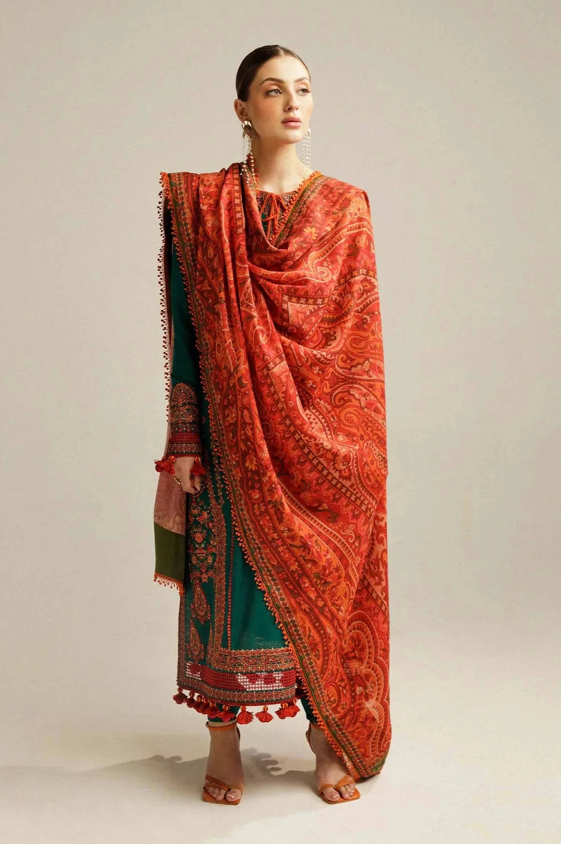 Hussain Rehar - Luxury Dhanak Embroidered Unstitched 3 Piece - Marjaan - HS - 0102