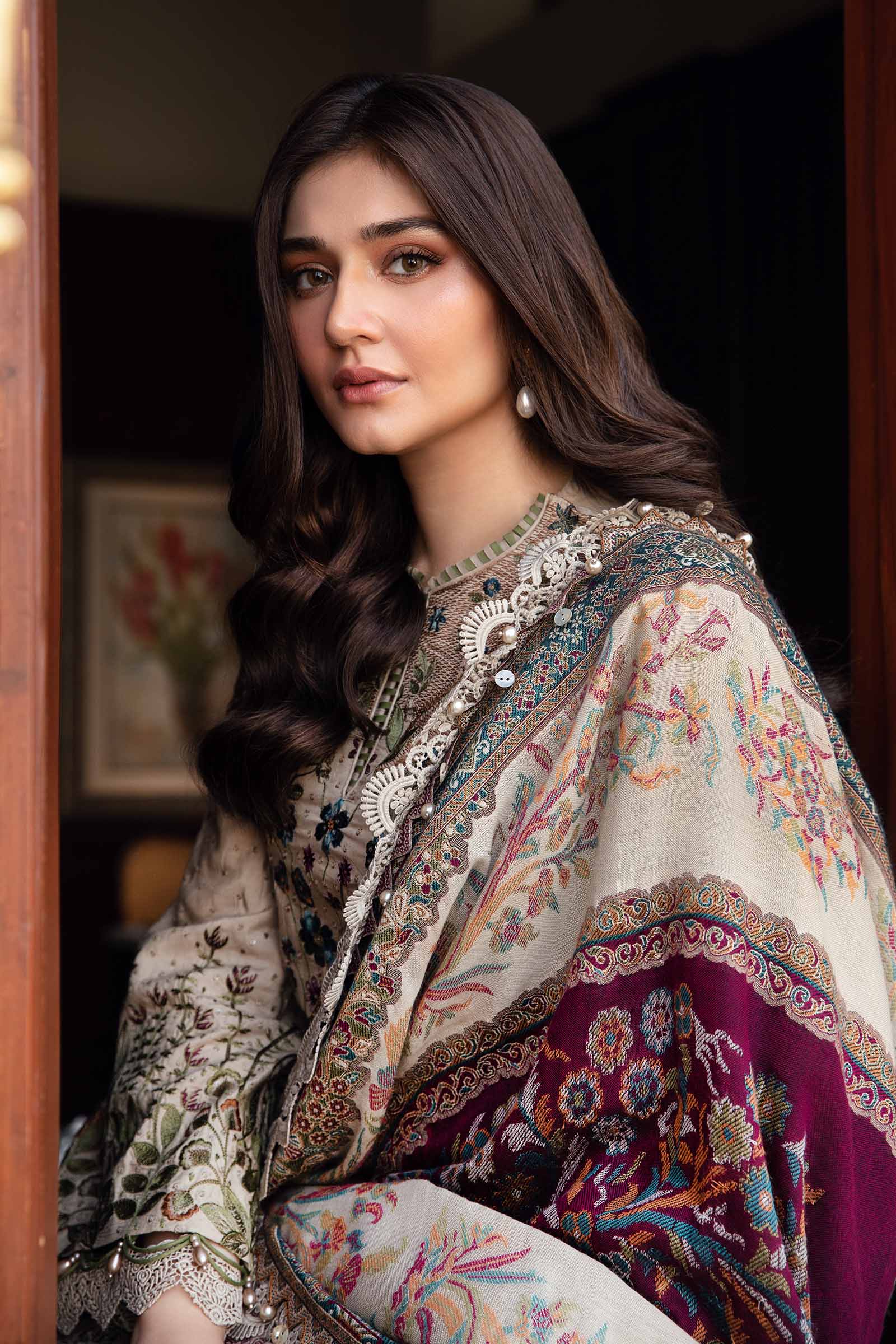 3 Piece Unstitched Embroidered Dhanak Suit - HS - 0100