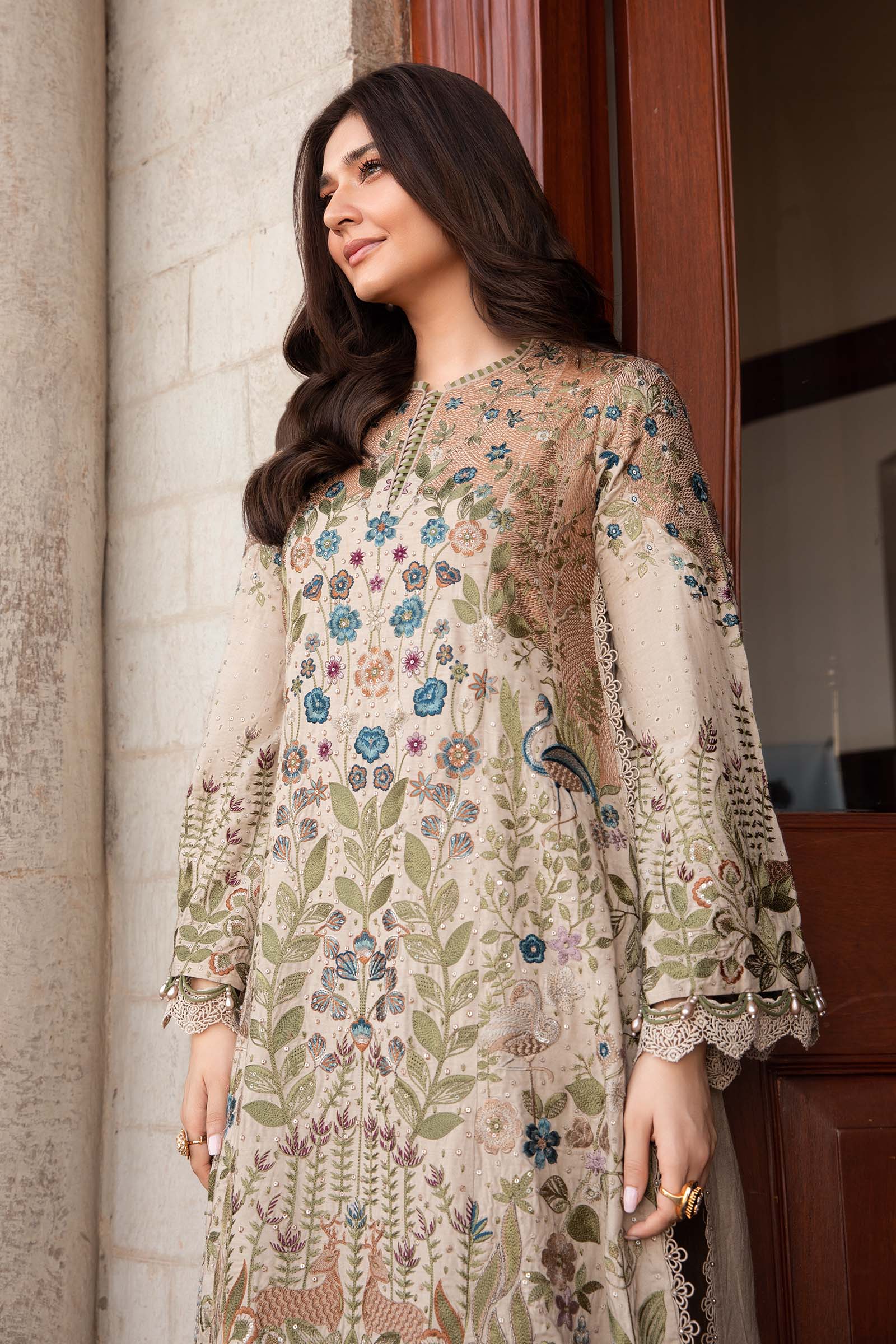 3 Piece Unstitched Embroidered Dhanak Suit - HS - 0100