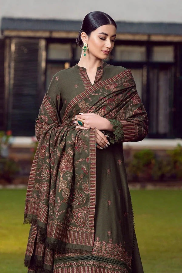 Bareeze 3PC Embroidered Dhanak Suit with Heavy Embroidered Shawal - HS - 0113