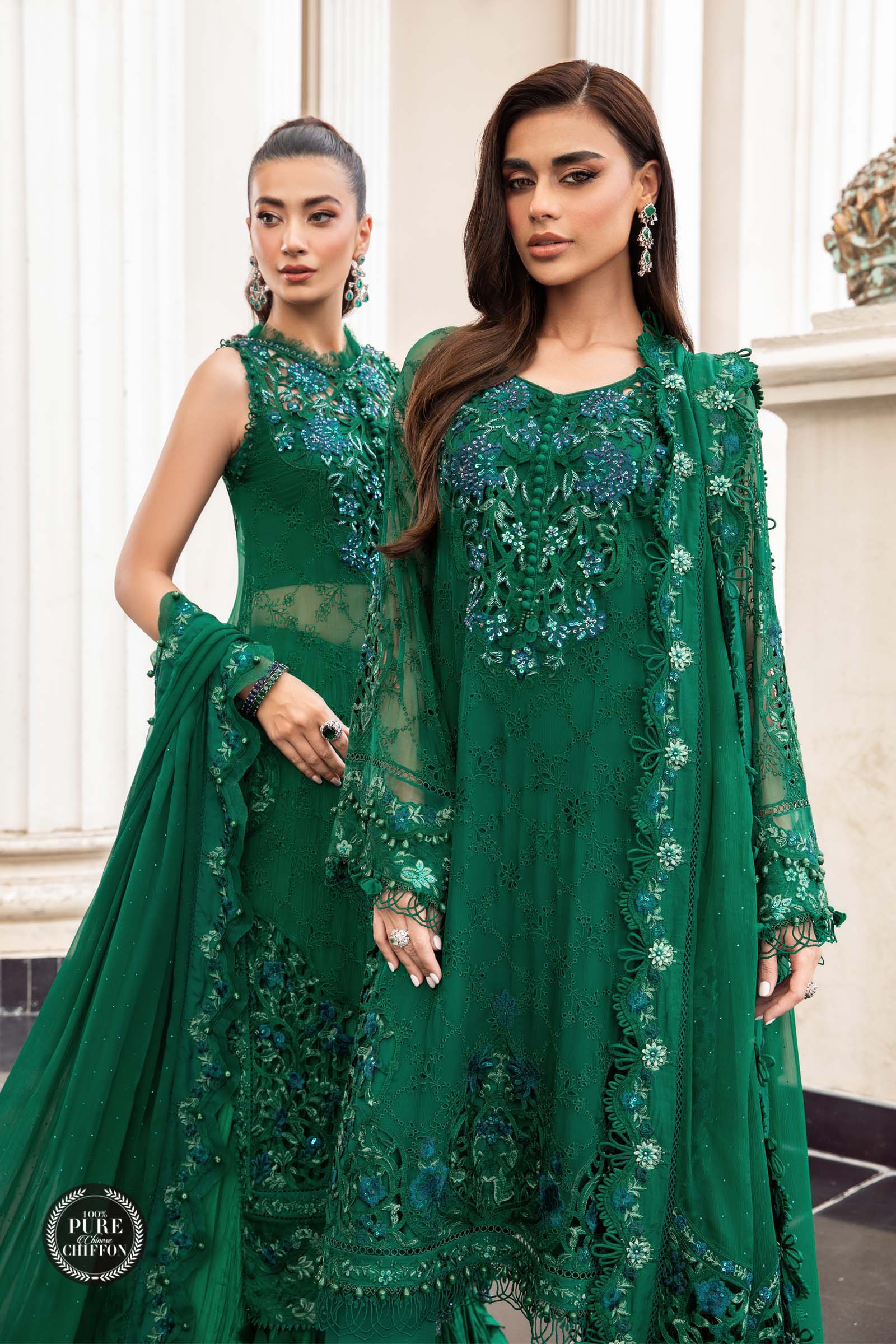 Unstitched Chiffon Emerald Green - HS - 0101