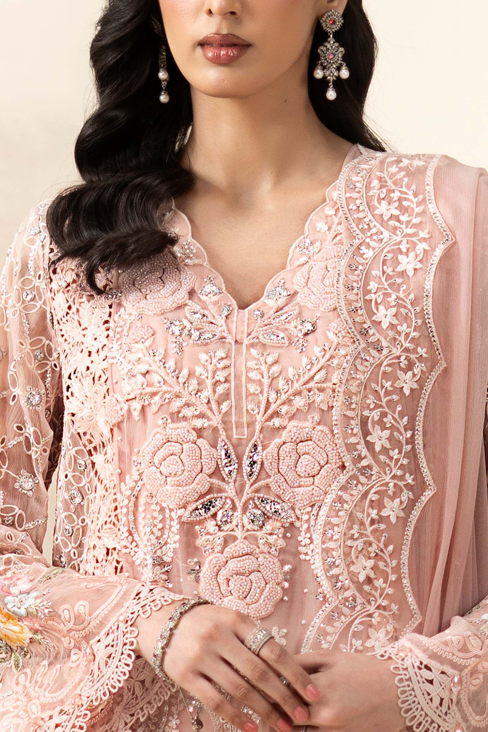 3 Piece Embroidered Chiffon Suit - HS - 0103