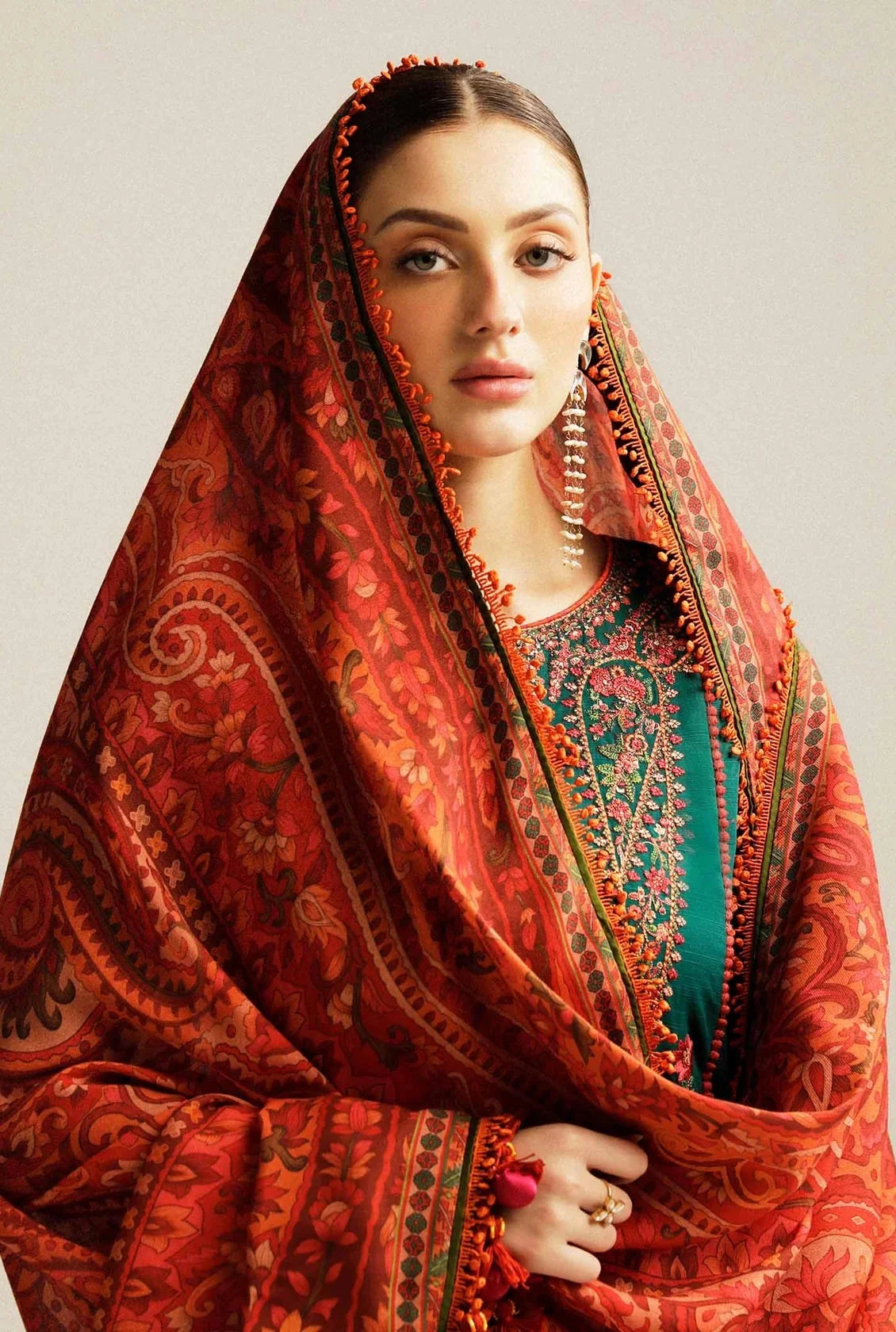 Hussain Rehar - Luxury Dhanak Embroidered Unstitched 3 Piece - Marjaan - HS - 0102
