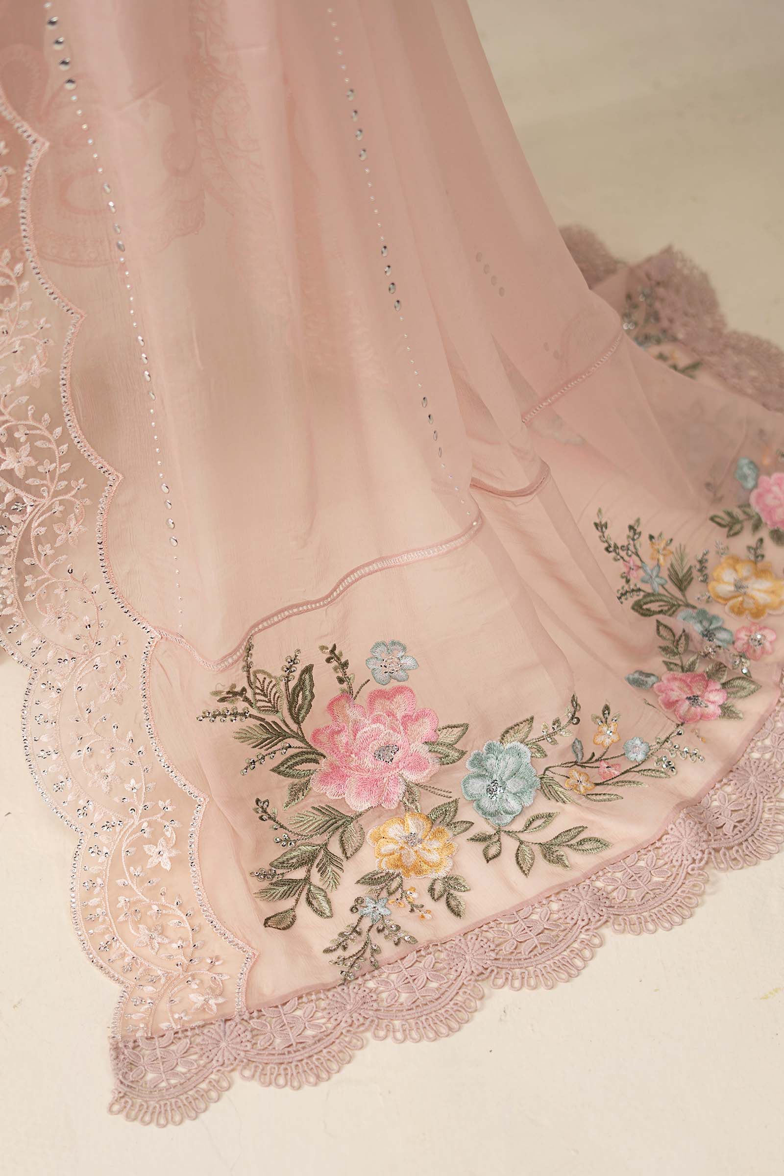 3 Piece Embroidered Chiffon Suit - HS - 0103