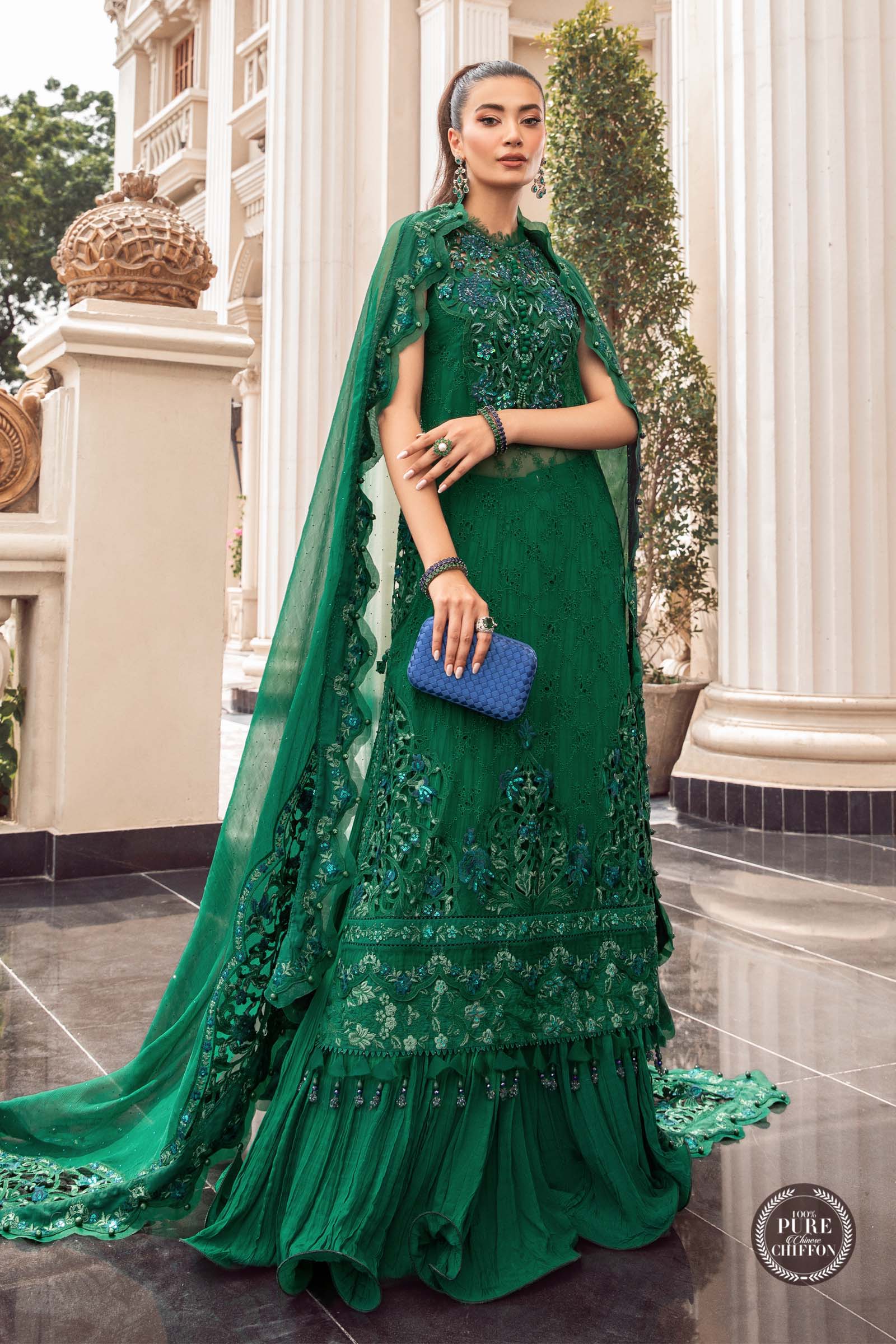 Unstitched Chiffon Emerald Green - HS - 0101