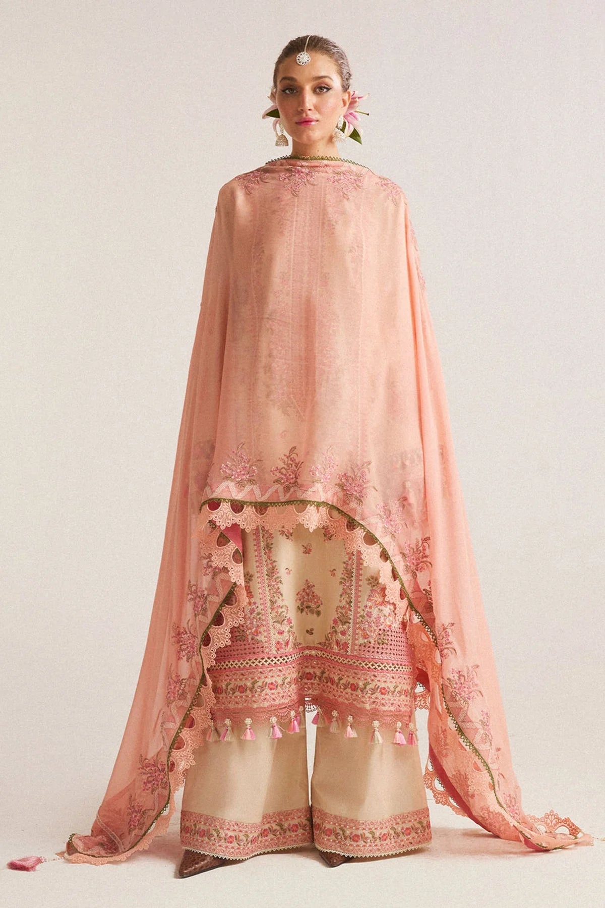 Hussain Rehar 3PC Embroidered Dhanak Suit with Printed Chiffon Dupatta - HS - 0106