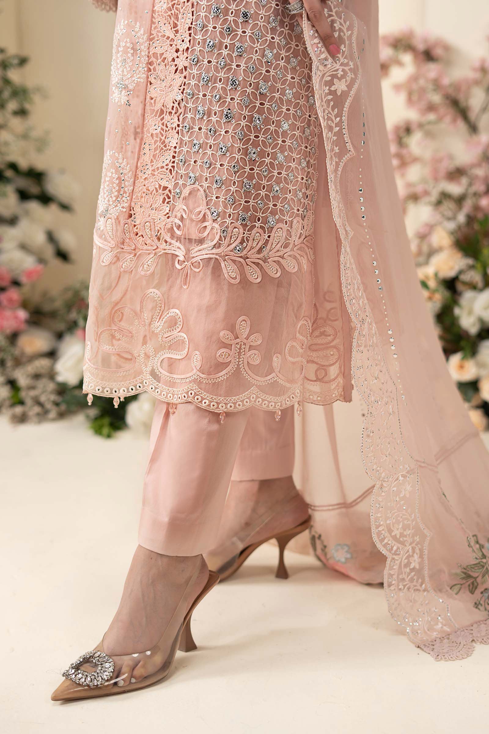 3 Piece Embroidered Chiffon Suit - HS - 0103