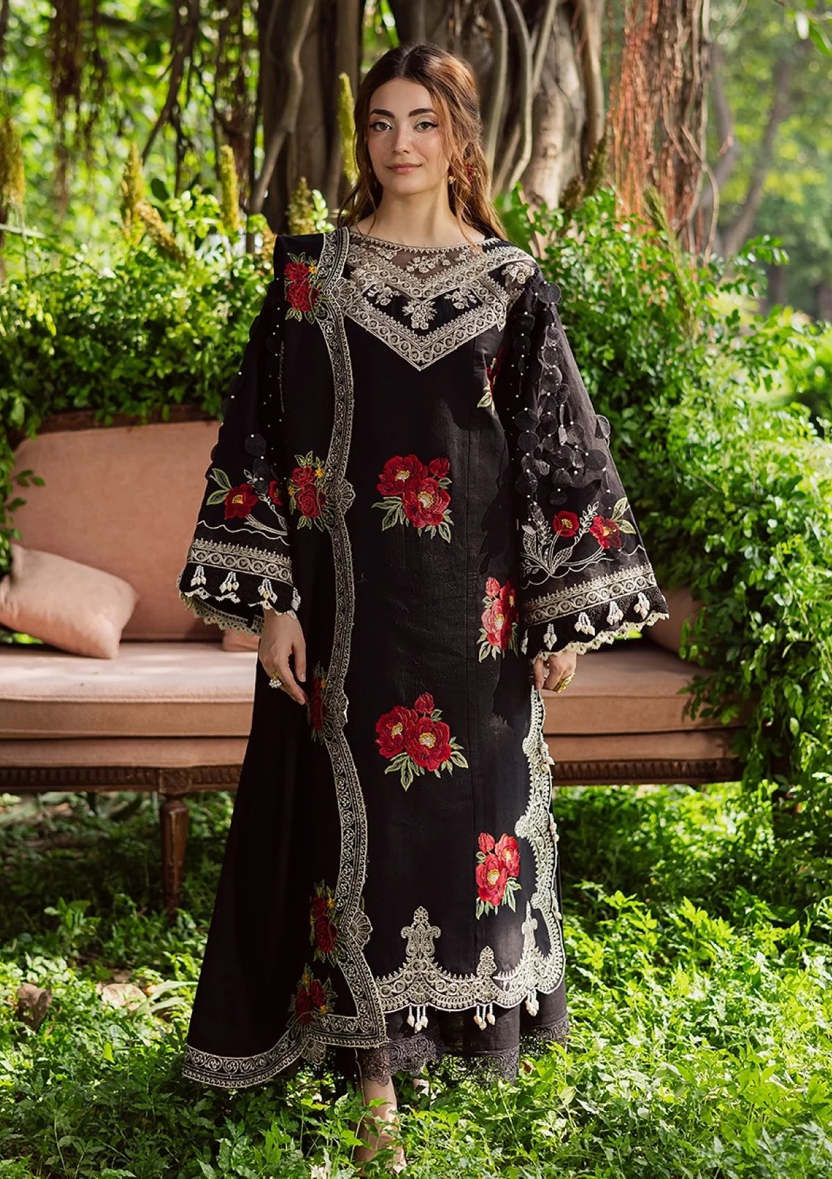 3-Piece Embroidered Viscose Suit - HS - 091