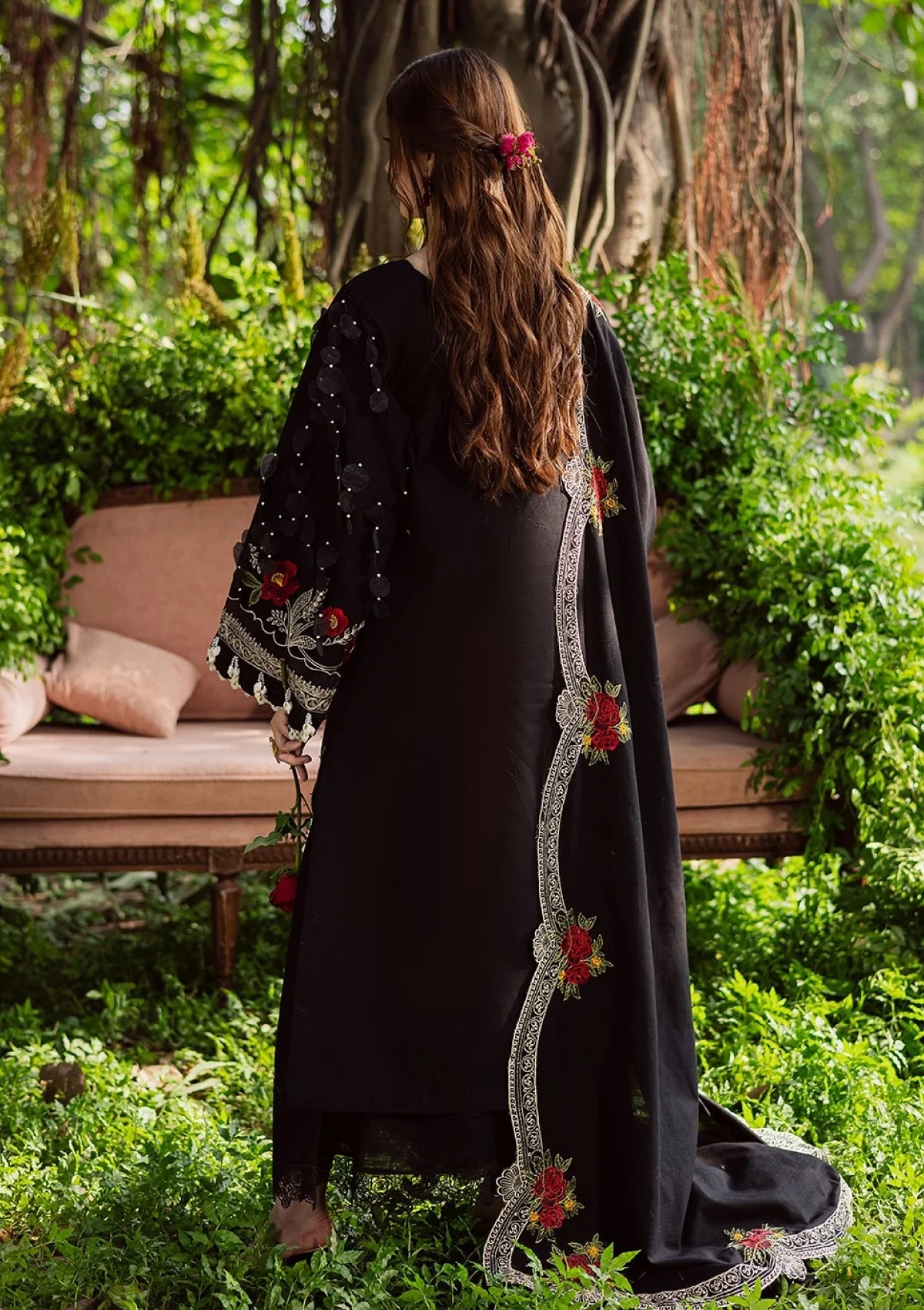 3-Piece Embroidered Viscose Suit - HS - 091