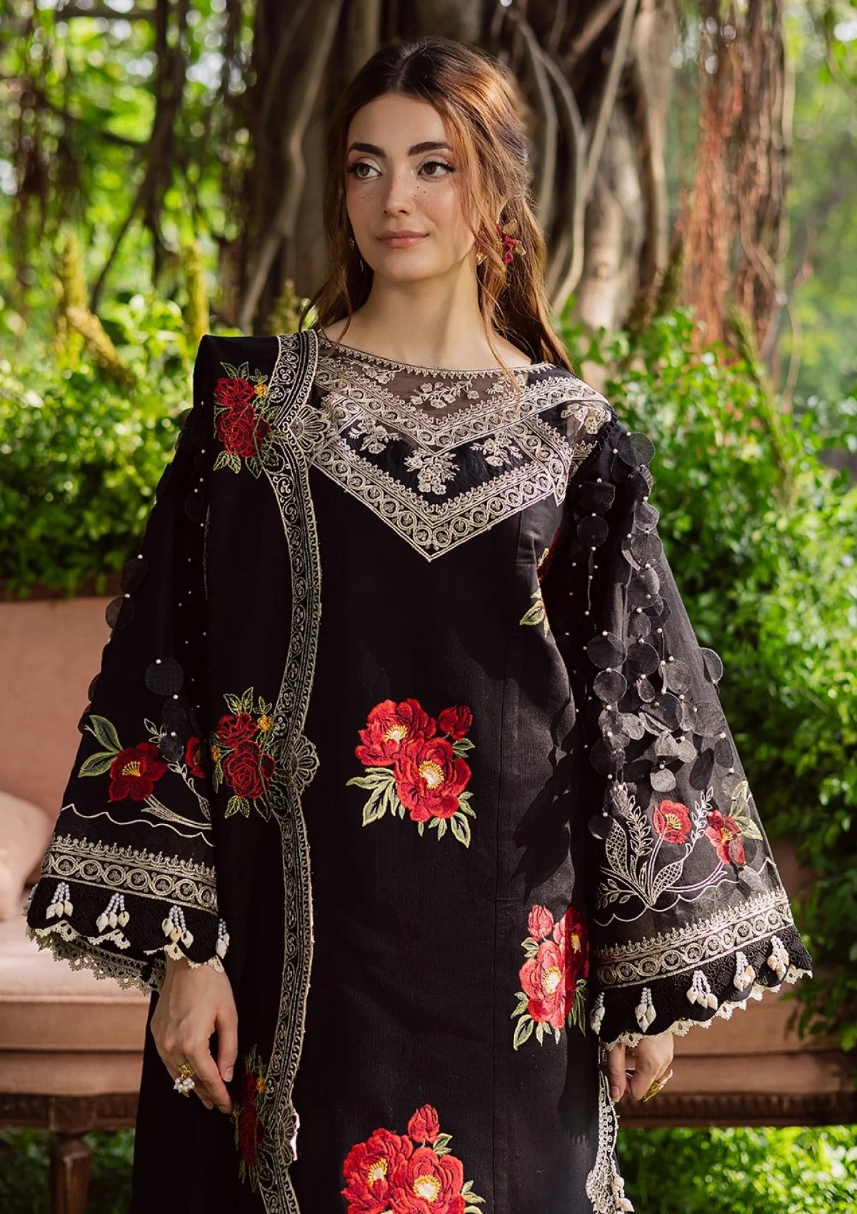 3-Piece Embroidered Viscose Suit - HS - 091
