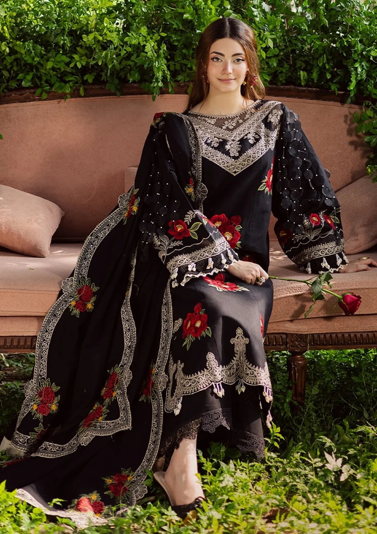 3-Piece Embroidered Viscose Suit - HS - 091