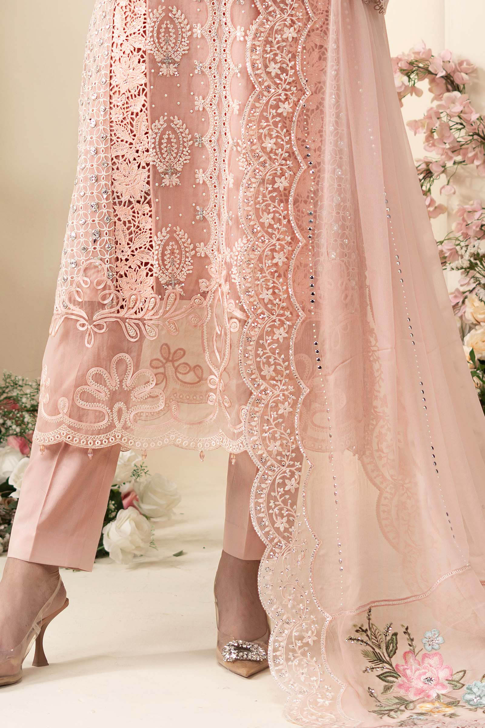 3 Piece Embroidered Chiffon Suit - HS - 0103