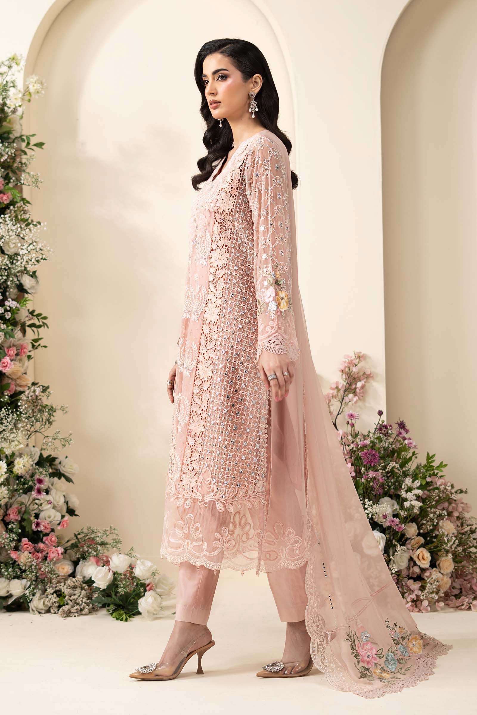 3 Piece Embroidered Chiffon Suit - HS - 0103