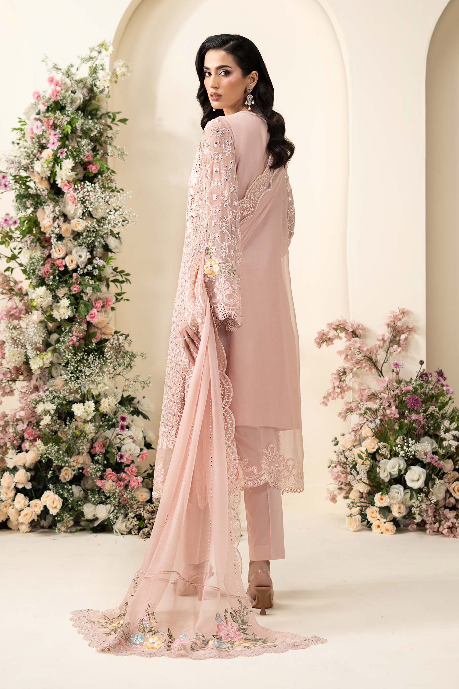3 Piece Embroidered Chiffon Suit - HS - 0103