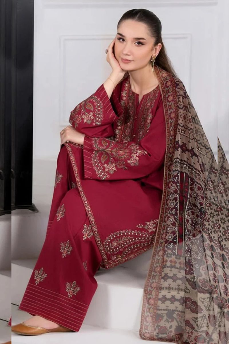 ABIRA – 3 Piece Embroidered Lawn Suit – HS – 075