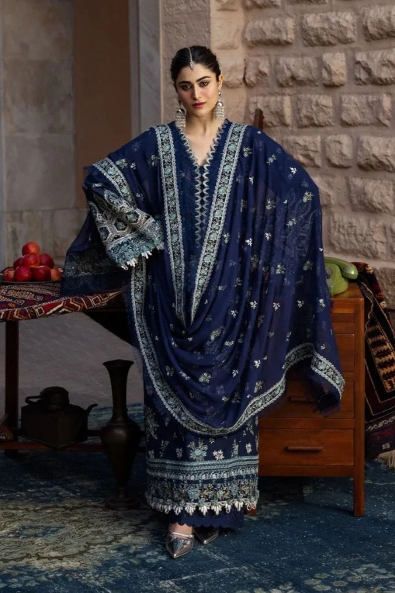 AZURE BLUE – 3 Piece Embroidered Lawn with Dupatta – HS – 073