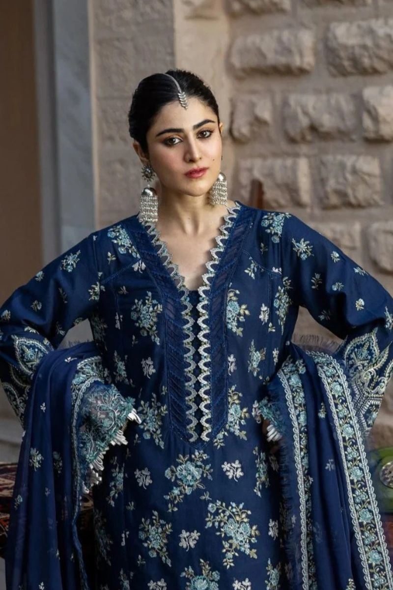 AZURE BLUE – 3 Piece Embroidered Lawn with Dupatta – HS – 073
