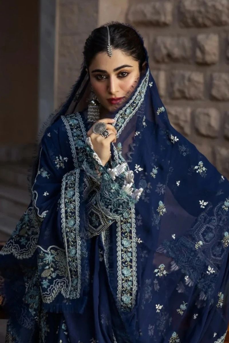 AZURE BLUE – 3 Piece Embroidered Lawn with Dupatta – HS – 073