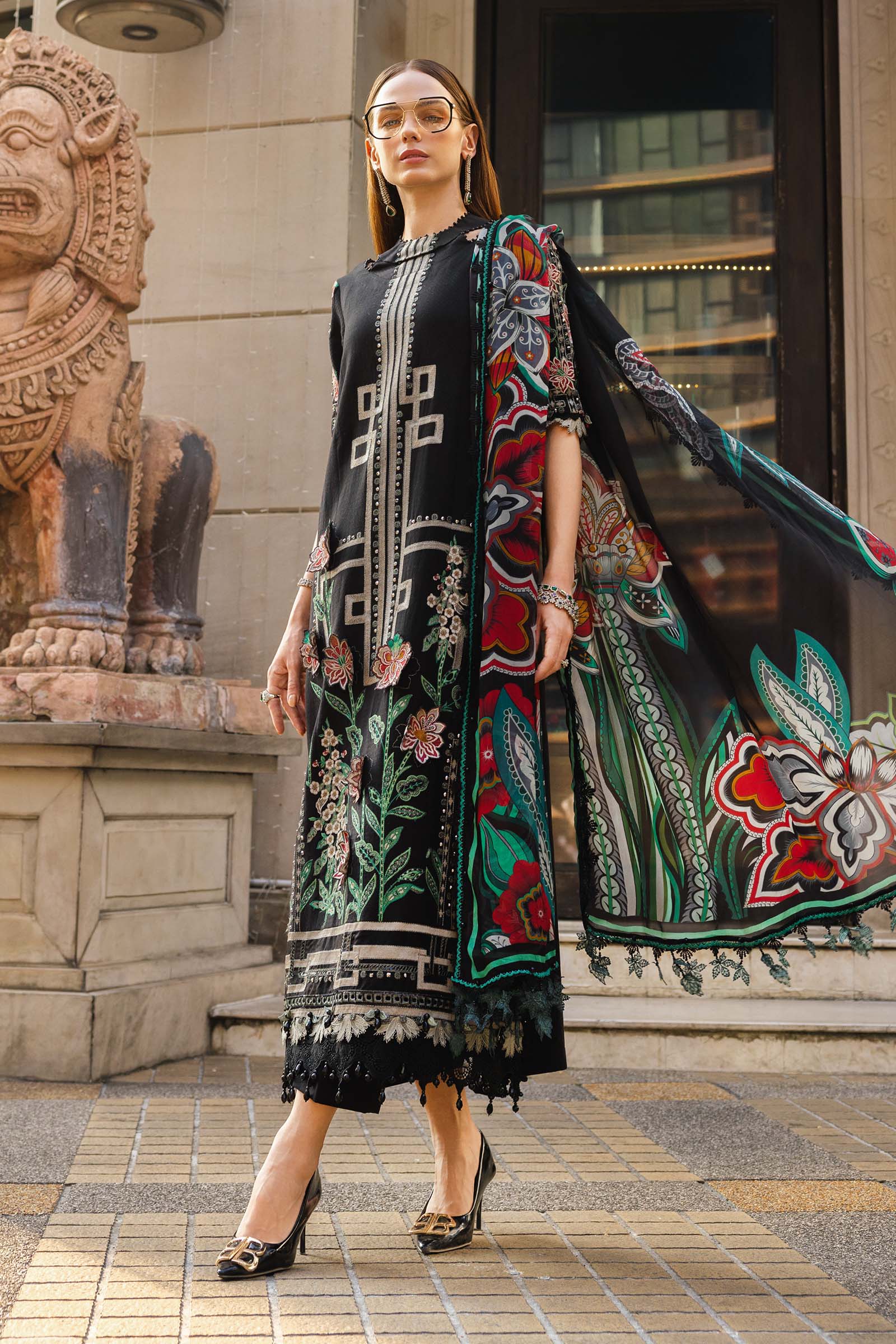 3 Piece Unstitched Embroidered Jacquard Dhanak Suit - HS - 0115