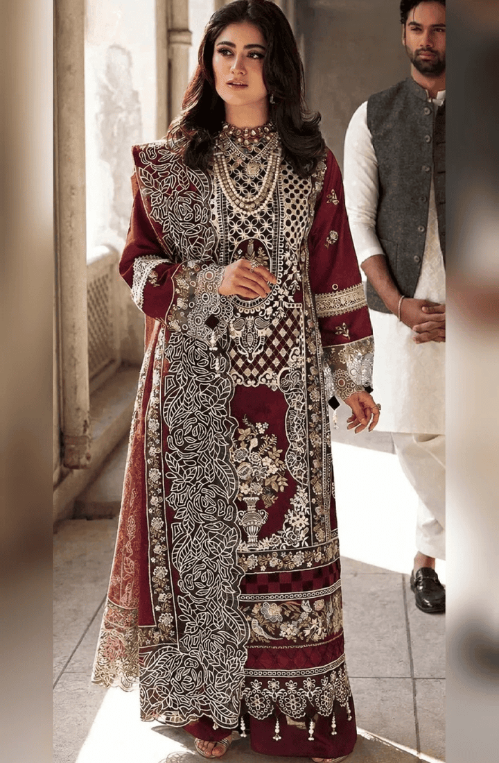 MAHNUR - 3PC Luxury Lawn Embroidered Suit - HS-017023