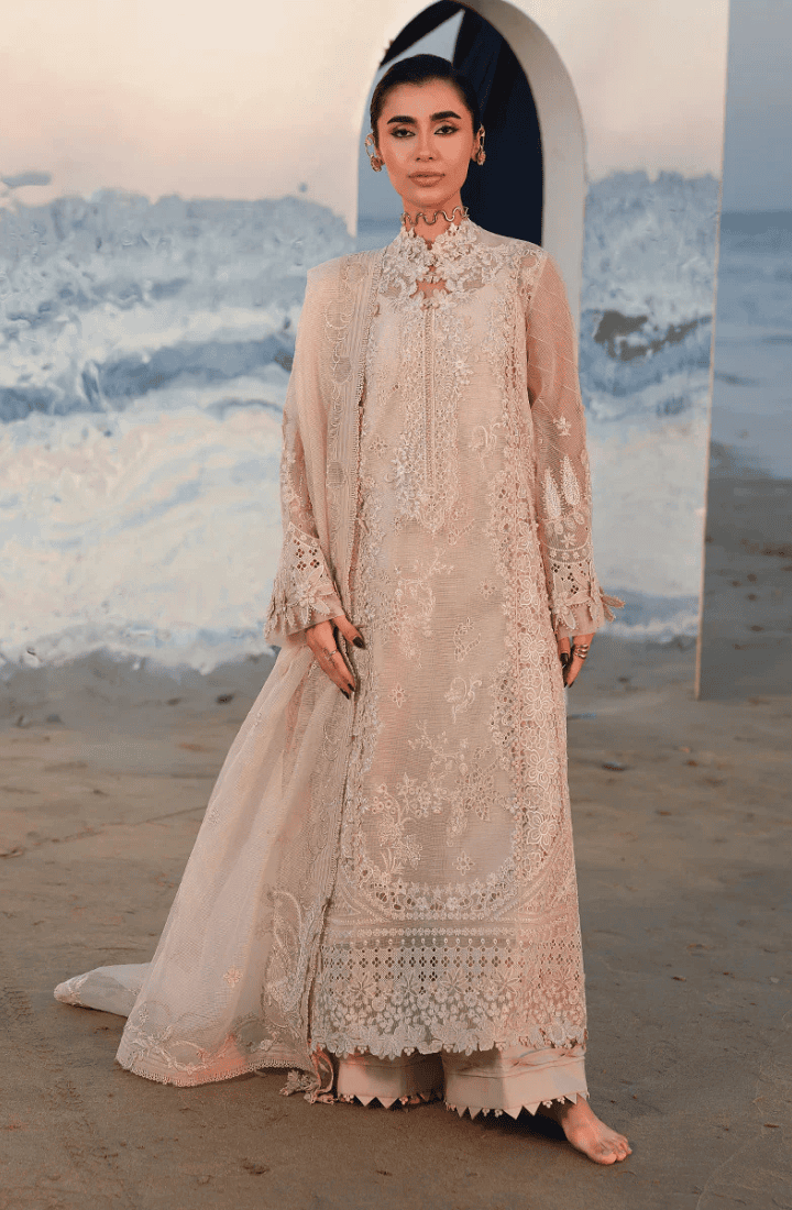 Qalamkar - 3PC Luxury Lawn Embroidered Suit - HS-018025