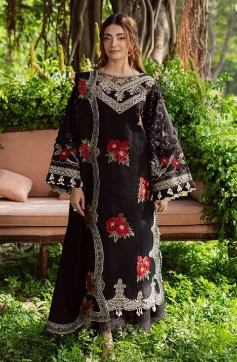 3-Piece Embroidered Viscose Suit - HS - 091