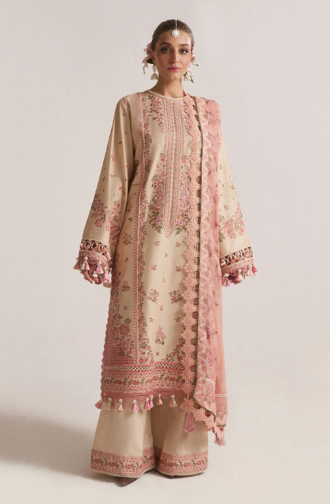Hussain Rehar 3PC Embroidered Dhanak Suit with Printed Chiffon Dupatta - HS - 0106