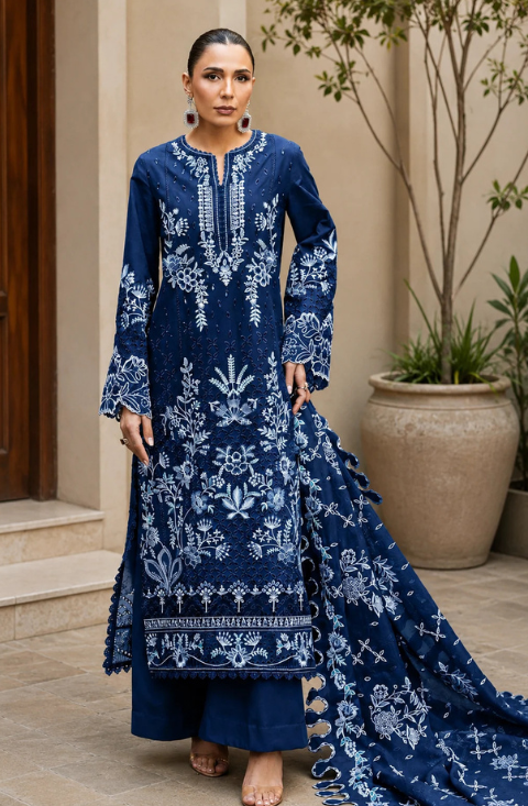 Akbar Aslam - 3PC Luxury Dhanak Embroidered Suit - 0133