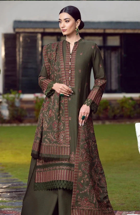 Bareeze 3PC Embroidered Dhanak Suit with Heavy Embroidered Shawal - HS - 0113