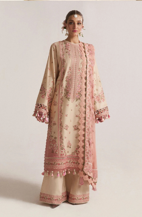 Hussain Rehar 3PC Embroidered Dhanak Suit with Printed Chiffon Dupatta - HS - 0106
