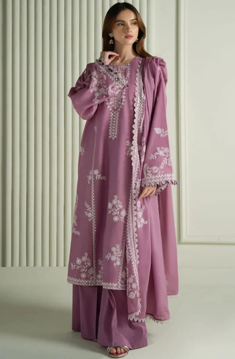 Cross Stich -3PC (Unstitched) Embroidered Dhanak Suit - HS - 097