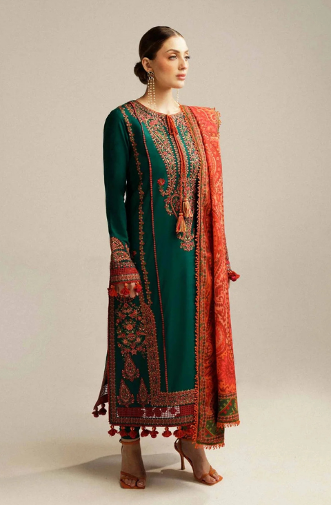 Hussain Rehar - Luxury Dhanak Embroidered Unstitched 3 Piece - Marjaan - HS - 0102