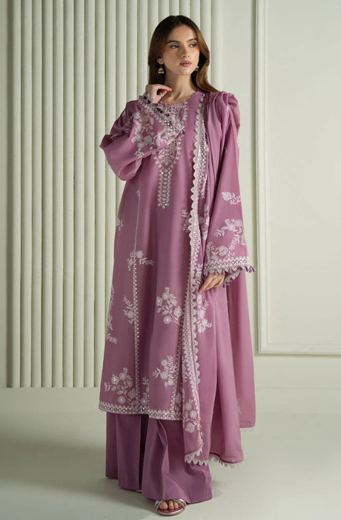 ORCHID GLAZE- 3PC EMBROIDERED DHANAK SUIT - HS - 0116