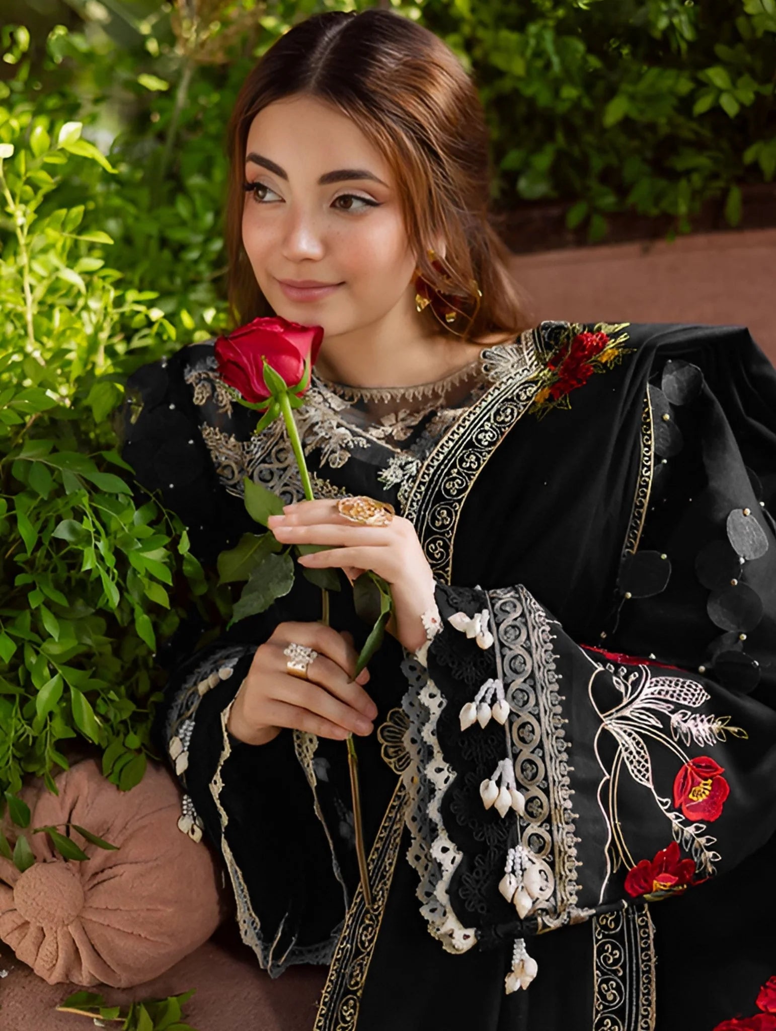 3-Piece Embroidered Viscose Suit - HS - 091