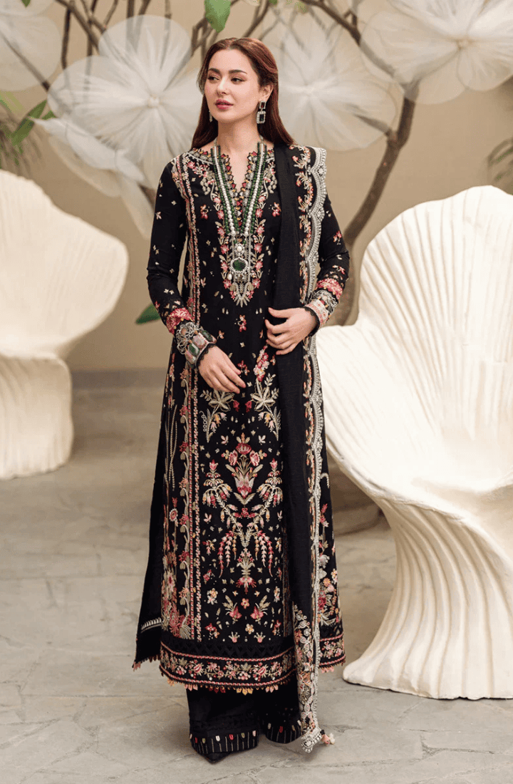 qalamkar – 3pc luxury lawn embroidered suit – usme 017093