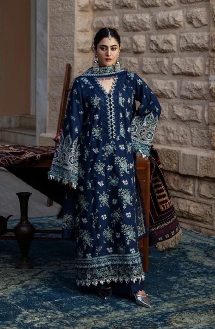 AZURE BLUE – 3 Piece Embroidered Lawn with Dupatta – HS – 073 Hummsafar