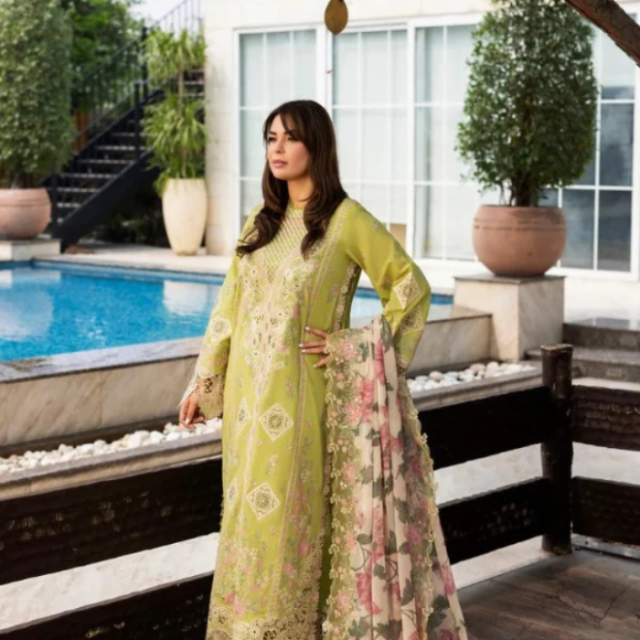 pink parrot – 3 piece embroidered lawn – hs – 068